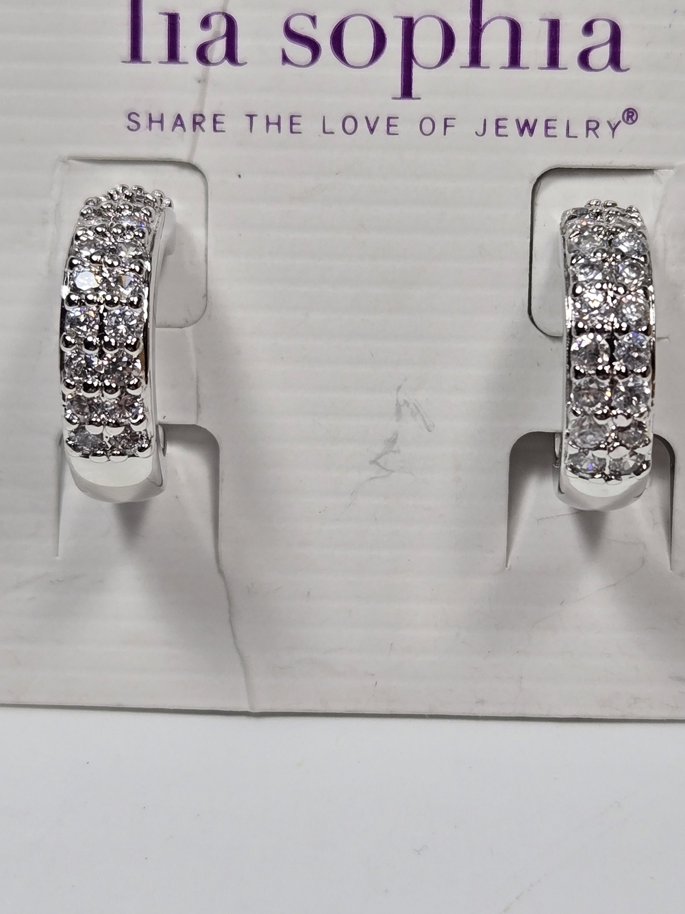 Lia Sophia Silvertone Pavé Huggie Earrings